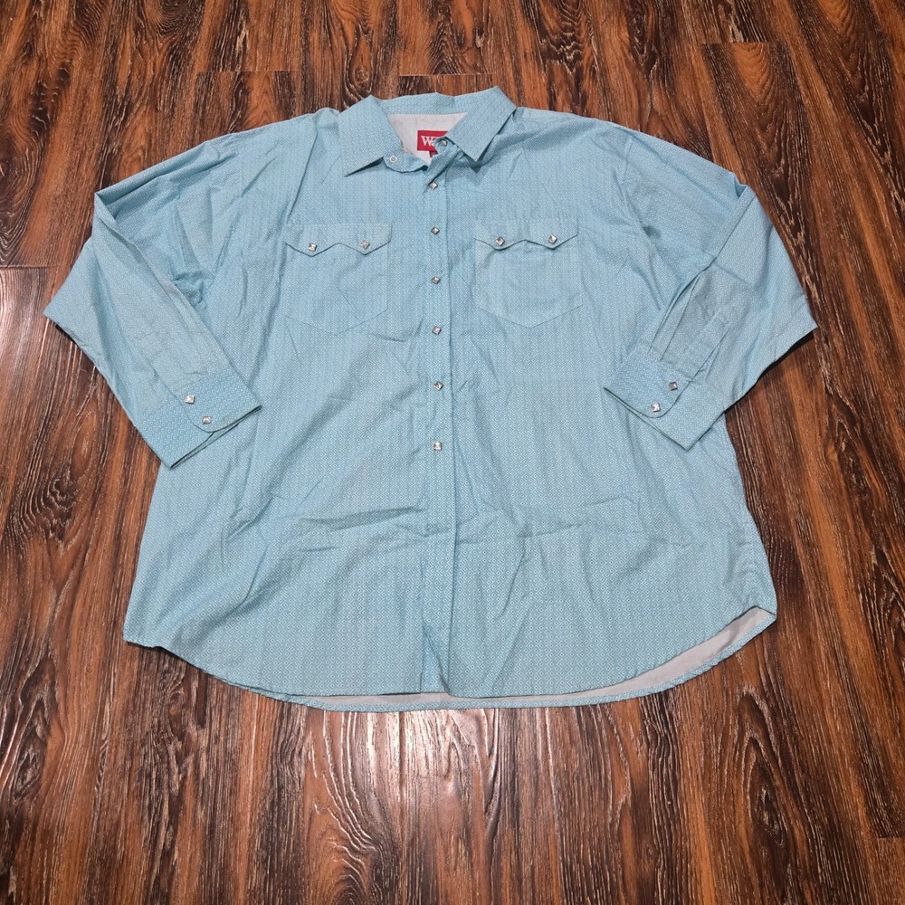 Walls 3XL Pearl Snap Shirt Mens Light Blue Geometric Diamond Western Long Sleeve